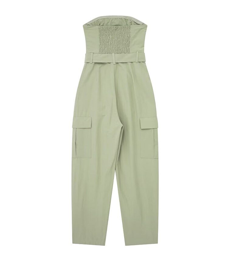 Womens Sleeveless Cargo Belted Jumpsuit Ladies Summer Casual